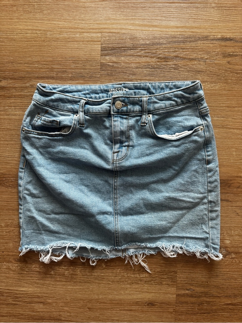 Mossimo Light Blue Denim Mini Skirt with Frayed Hem